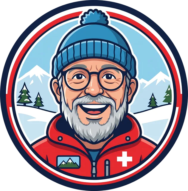 Portrait von Sandro Cavegn als Cartoon mit Mütze, Brille und Bart