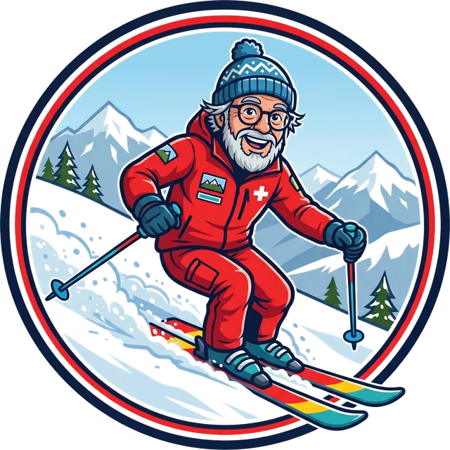 Sandro als Cartoon beim Skifahren im Tiefschnee